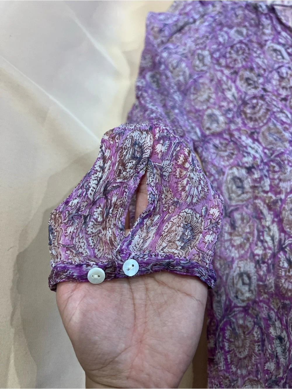 Love Shack By Anouska Purple Paisley Tassel Tie Sheer Boho Blouse Top XL Beach - Picture 5 of 8